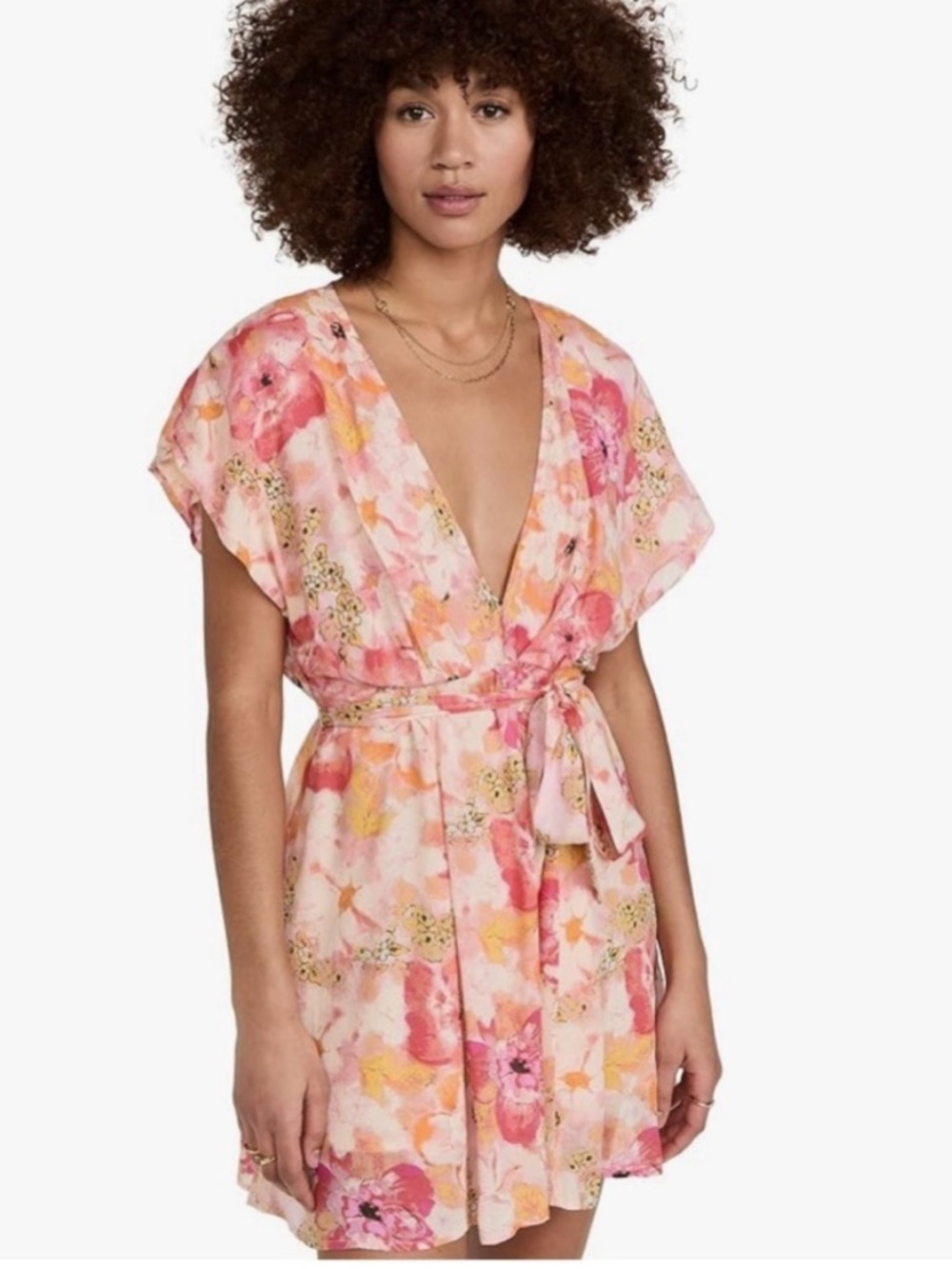Free People Pink & Orange Floral Mini Dress, Small